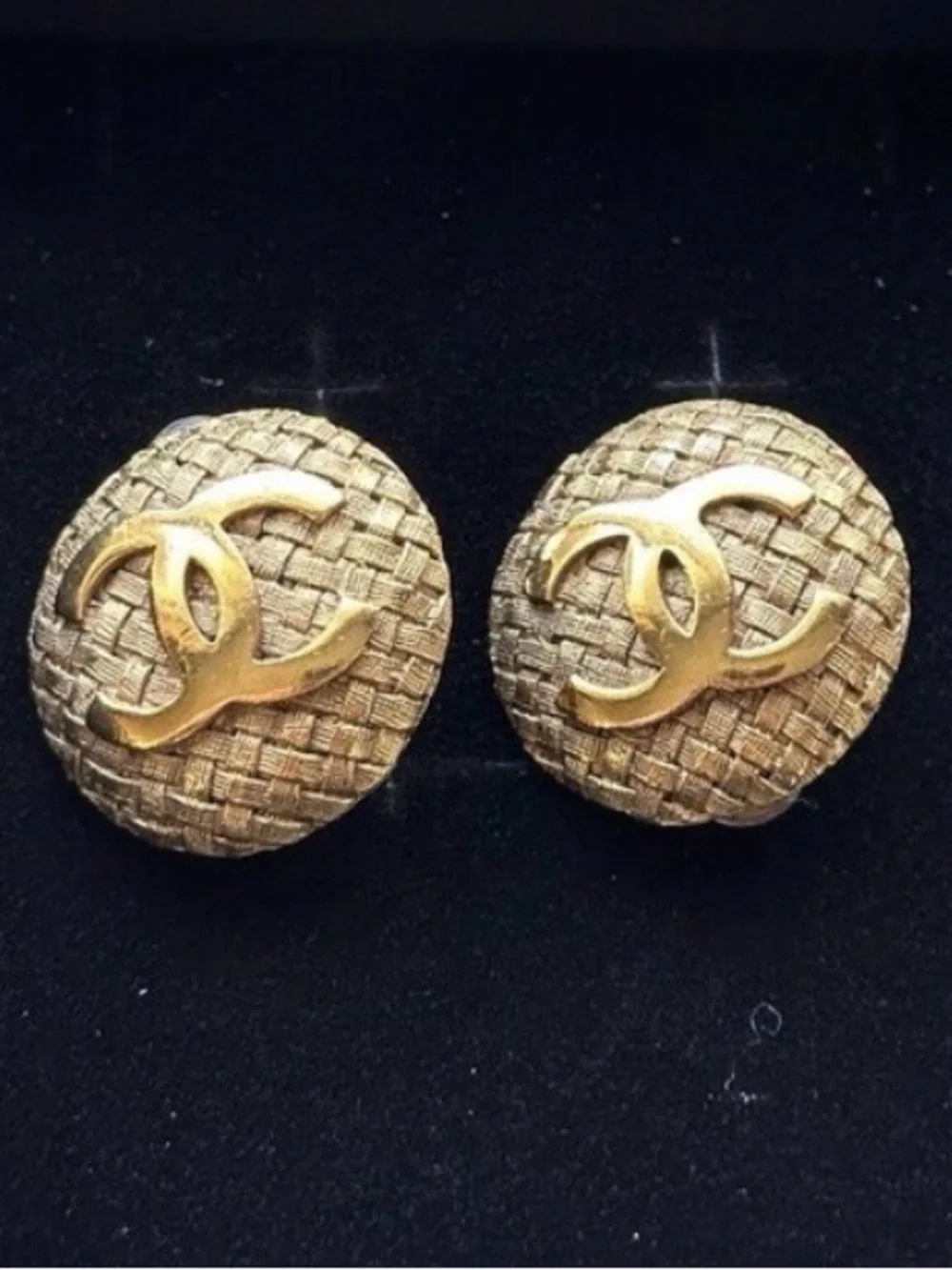 Authentic Coco Chanel Braided Vintage Gold Tone Clip-on Earrings